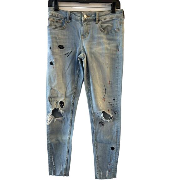 Zara Basic Z1975 Denim Women's Embroidered Skinny Slim Jeans Jeans Size 4 - Picture 1 of 3
